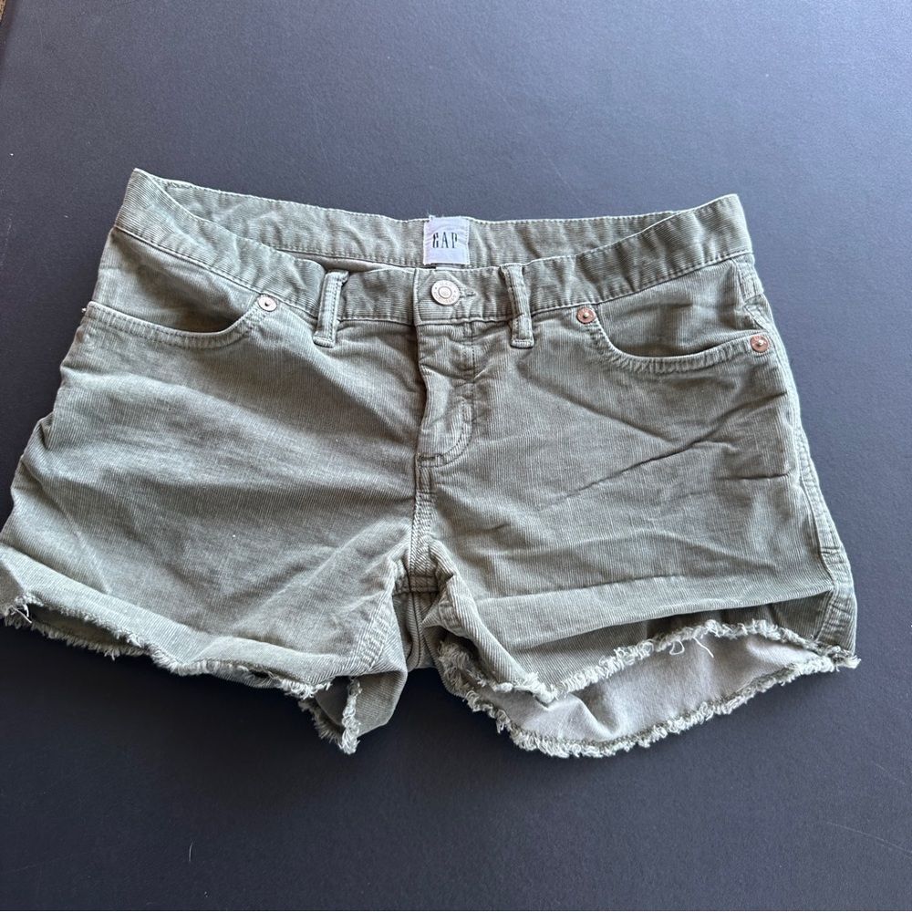 Gap Shorts Womens 4‎ Cut Off Denim Flat Front Jean Pocket Daisy Duke Green Gray